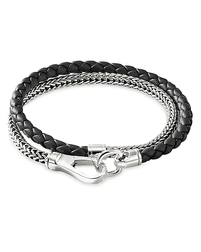 John Hardy Men's Sterling Silver Icon Braided Leather & Weave Double Wrap Bracelet