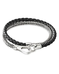 John Hardy Men's Sterling Silver Icon Braided Leather & Weave Double Wrap Bracelet