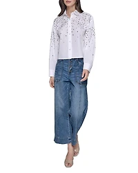 Embellished Cropped Button Down Shirt
