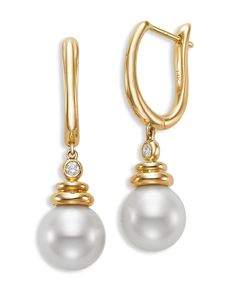 Bloomingdale's Fine Collection Cultured Freshwater Pearl & Diamond Charm Hoop Earrings