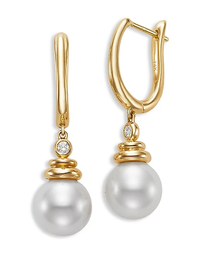 Bloomingdale's Fine Collection Cultured Freshwater Pearl & Diamond Charm Hoop Earrings