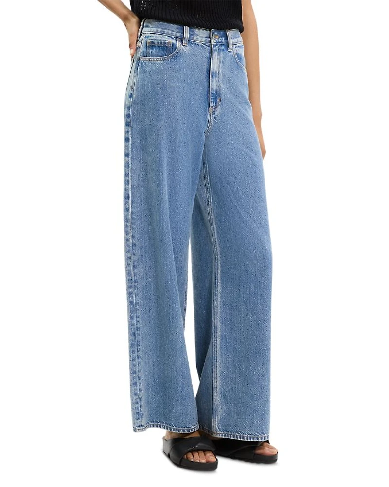 High Waisted Wide Leg Jeans Ice Blue Cotton-Blend
