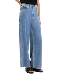 High Waisted Wide Leg Jeans Ice Blue Cotton-Blend
