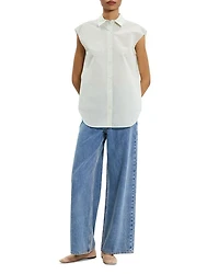 Cinched Cap-Sleeve Shirt Striped Cotton-Blend