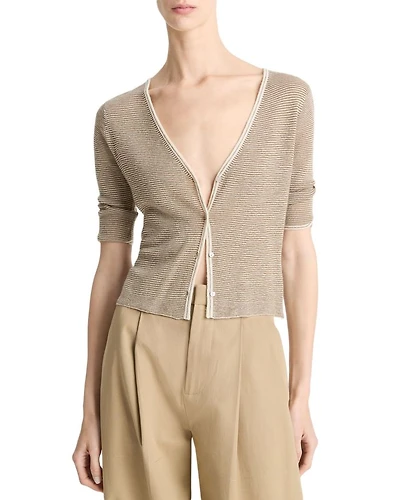 Cashmere Silk Microstripe Cardigan
