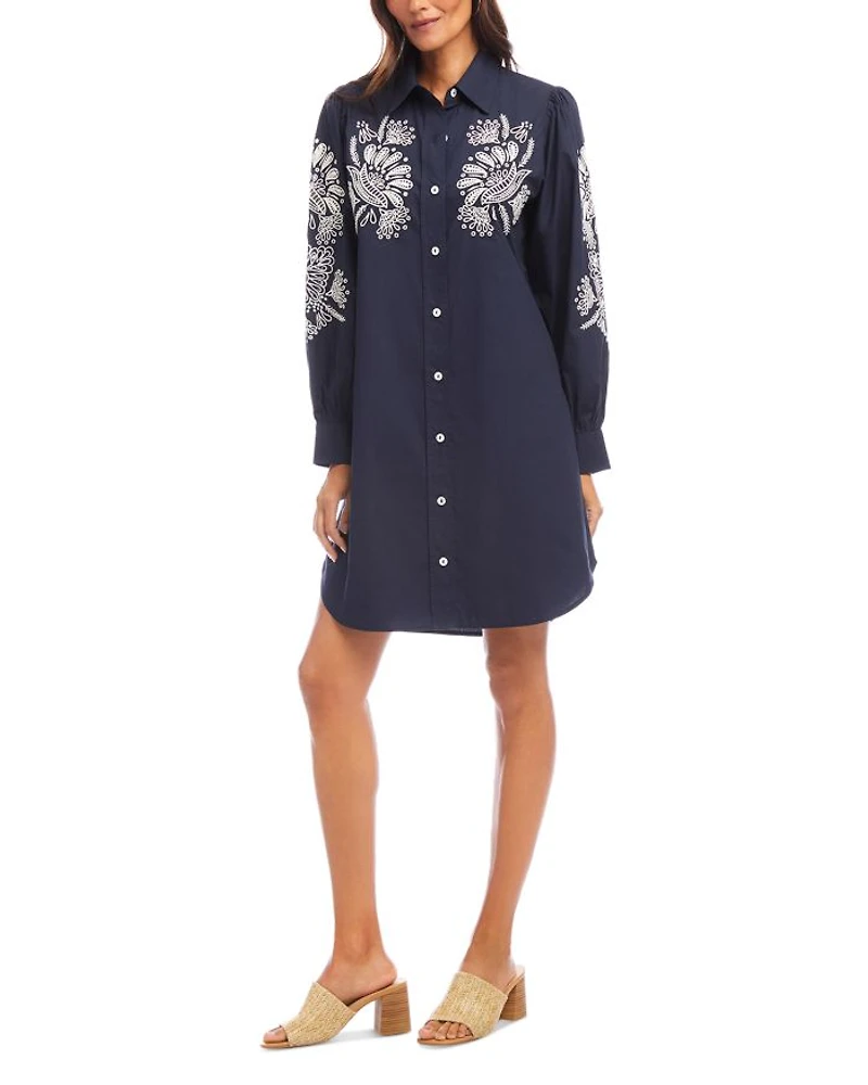 Embroidered Puff Sleeve Shirt Dress