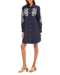 Embroidered Puff Sleeve Shirt Dress