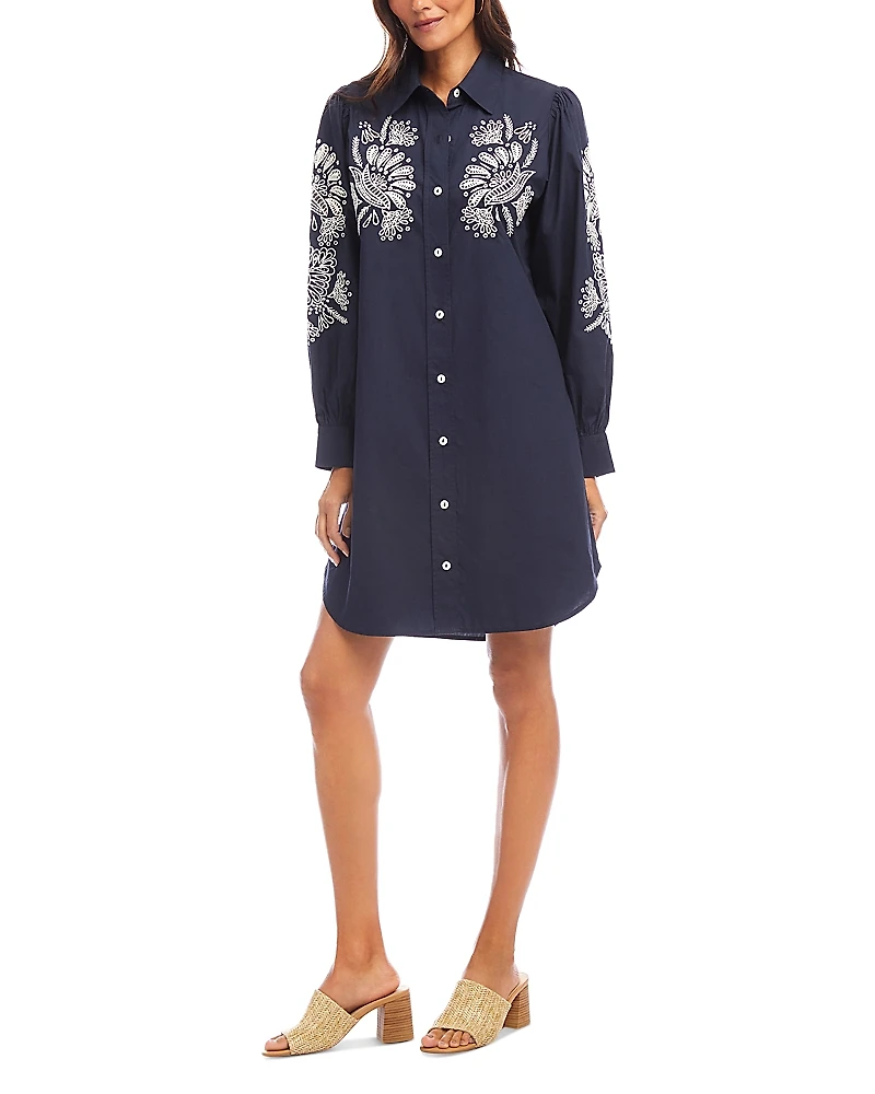 Karen Kane Embroidered Puff Sleeve Shirt Dress