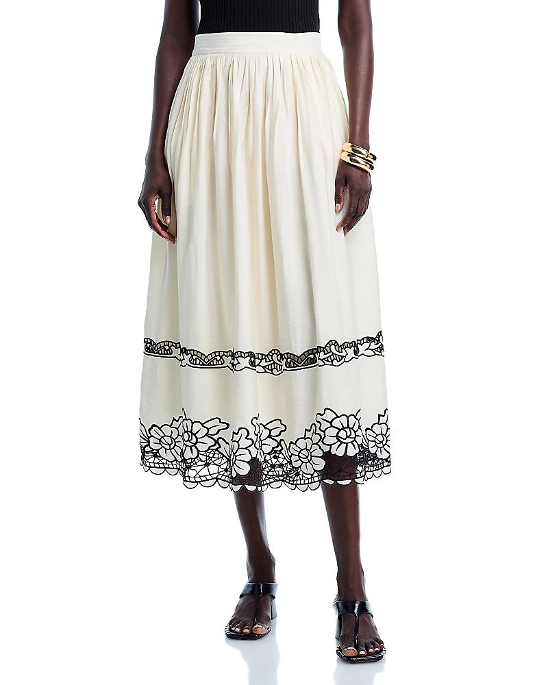 Elie Tahari Embroidered Midi Skirt