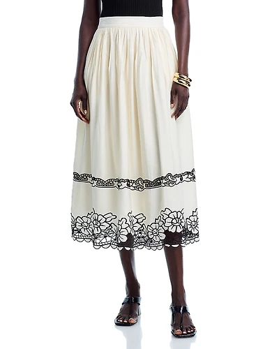 Elie Tahari Embroidered Midi Skirt