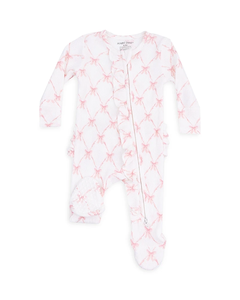 Angel Dear Girls' Ribbon Bow Trellis Ruffle Zipper Footie - Baby