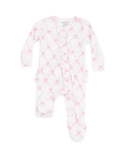 Angel Dear Girls' Ribbon Bow Trellis Ruffle Zipper Footie - Baby