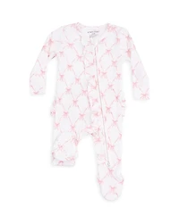 Angel Dear Girls' Ribbon Bow Trellis Ruffle Zipper Footie - Baby