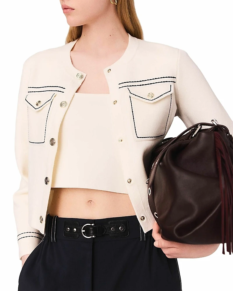 Maje Topstitched Cropped Cardigan