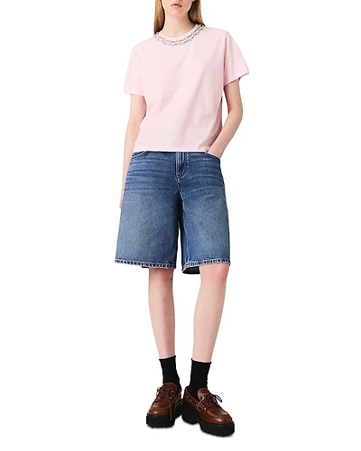 Maje Short Sleeve Jewel Neck Tee