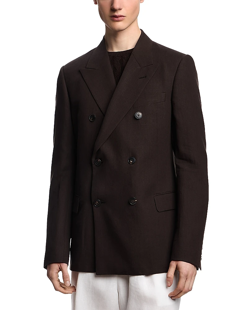 Emporio Armani Linen Double Breasted Peak Lapel Blazer