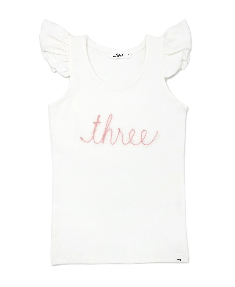 oh baby! Girls' Flutter Sleeve three Pink Sparkle Embroidered Tank - Little Kid