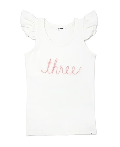 oh baby! Girls' Flutter Sleeve three Pink Sparkle Embroidered Tank - Little Kid