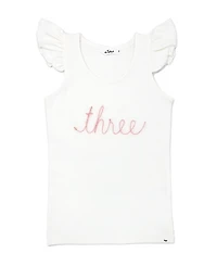 oh baby! Girls' Flutter Sleeve three Pink Sparkle Embroidered Tank - Little Kid