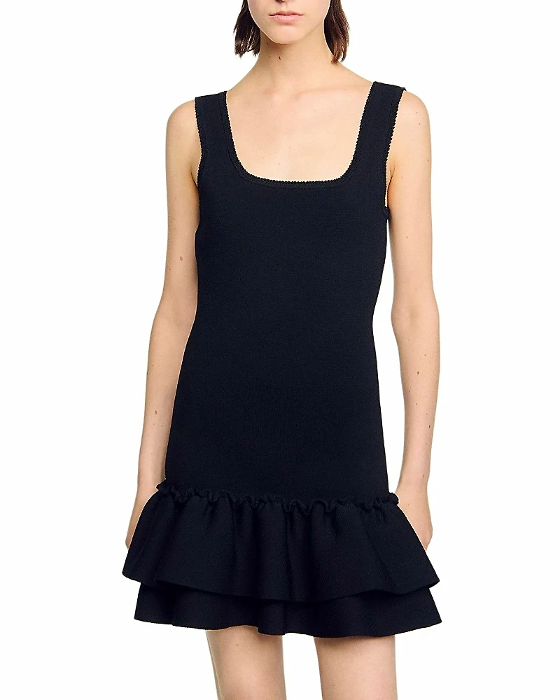 Sandro Ruffled Short Knit Dress
