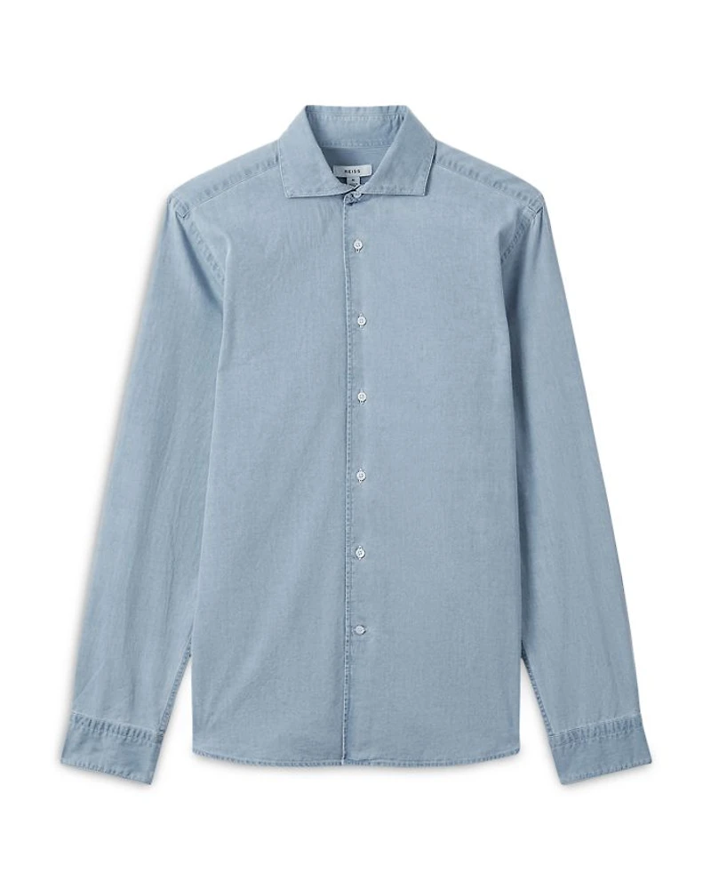 Regular Fit Washed Chambray Button Front Shirt