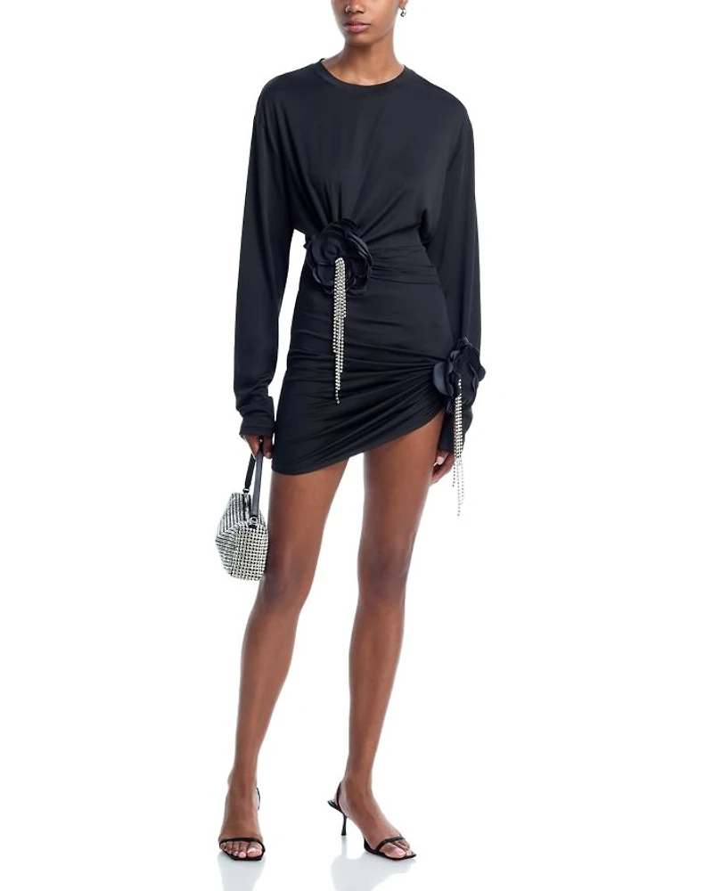 Crystal Flower Draped Mini Skirt