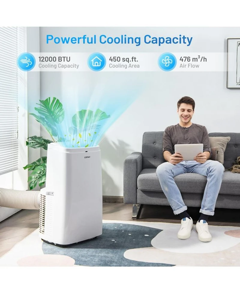 12000BTU Portable Air Conditioner 3-in-1 Air Cooler Fan Dehumidifier w/ Remote