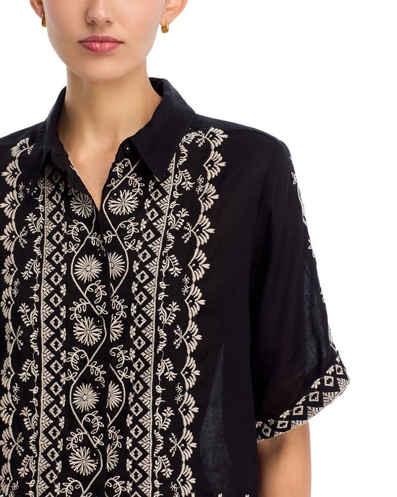 Embroidered Kimono Sleeve Top