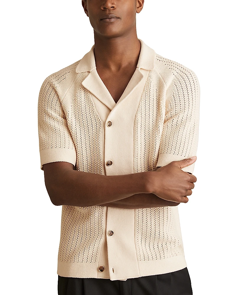 Reiss Regular Fit Ribbed Knit Cuban Shirt