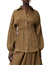 Allsaints Staci Linen & Silk Smocked Shirt
