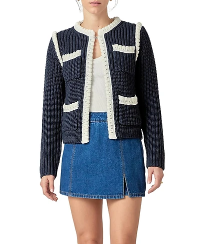English Factory Women's Colorblock Braided Cardigan
