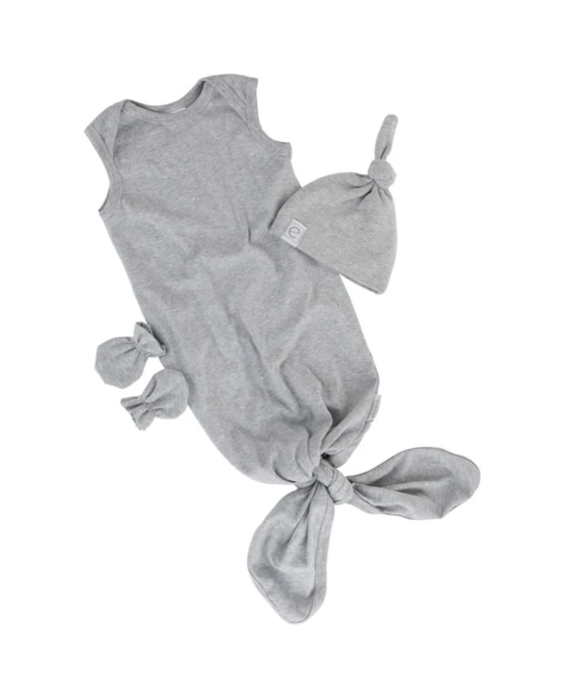 Unisex Knotted Wearable Blanket & Knot Hat Set with Matching Mittens - Baby