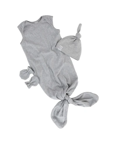 Unisex Knotted Wearable Blanket & Knot Hat Set with Matching Mittens - Baby