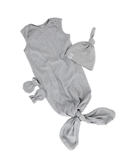 Unisex Knotted Wearable Blanket & Knot Hat Set with Matching Mittens - Baby