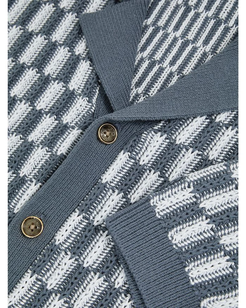 Regular Fit Geometric Knit Cuban Shirt