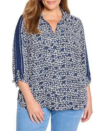 Plus Etched Angles Roll Tab Sleeve Shirt