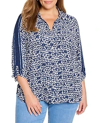 Plus Etched Angles Roll Tab Sleeve Shirt