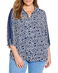 Nic+Zoe Plus Etched Angles Roll Tab Sleeve Shirt
