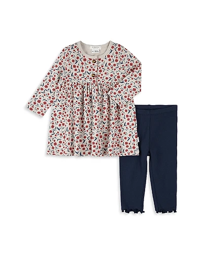 Firsts by petit lem Girls' Floral Poppy Print Ribbed Dress & Leggings Set - Baby