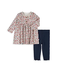 Firsts by petit lem Girls' Floral Poppy Print Ribbed Dress & Leggings Set - Baby