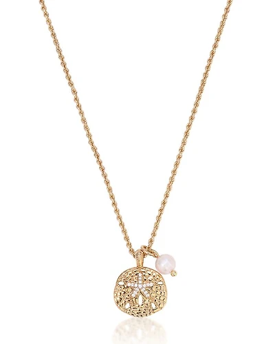 Pavé Sand Dollar & Cultured Freshwater Pearl Pendant Necklace, 15"-18"