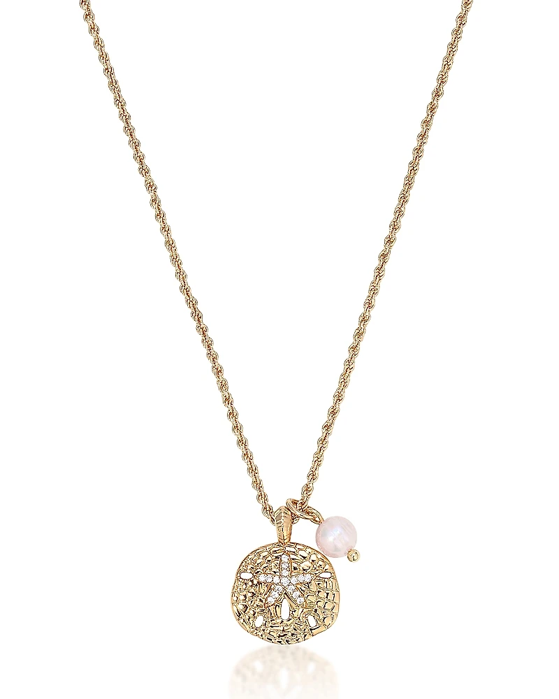 Ettika Pave Sand Dollar & Cultured Freshwater Pearl Pendant Necklace, 15-18