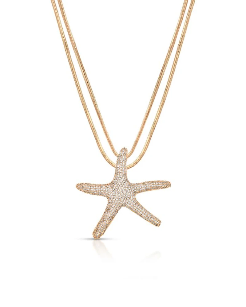 Pavé Starfish Pendant Necklace, 12"-17"