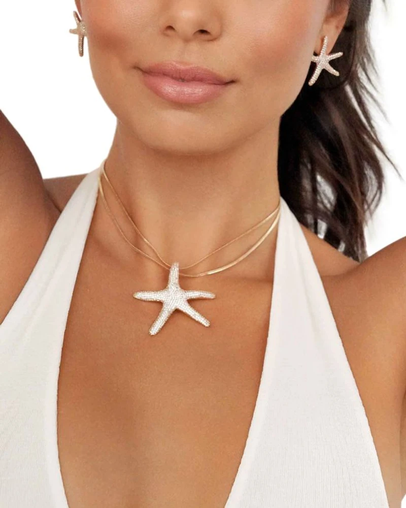 Pavé Starfish Pendant Necklace, 12"-17"