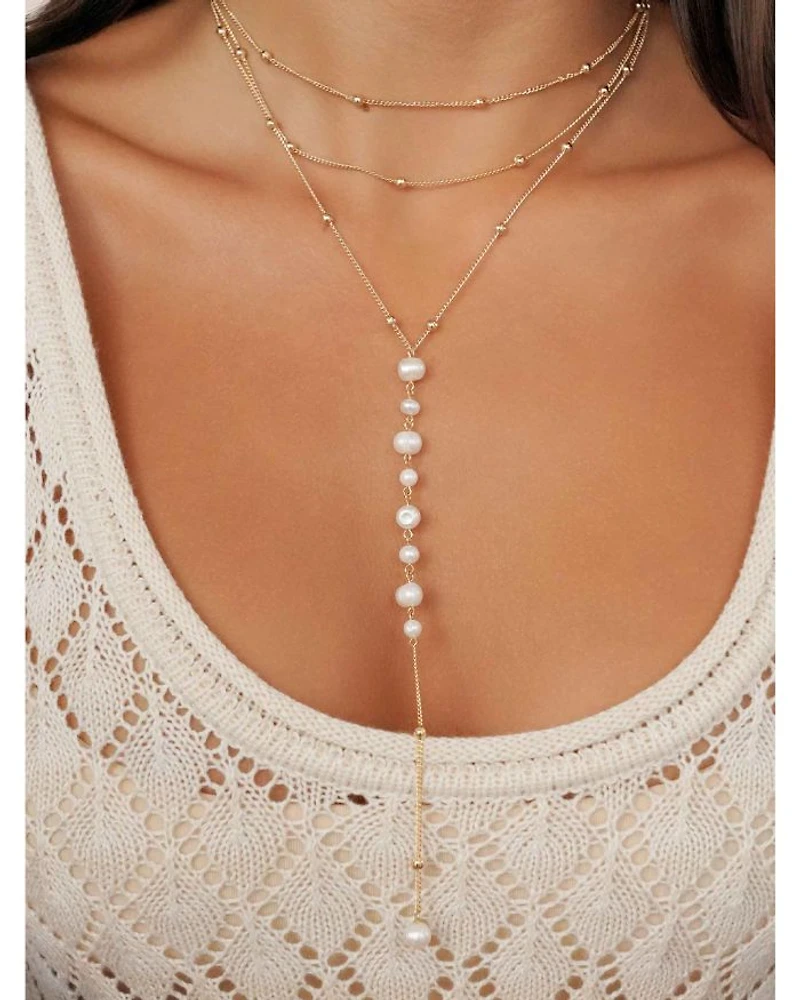 Coastal Cultured Freshwater Pearl Layered Lariat Necklace, 12.5"-17.5"