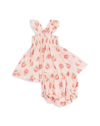 Girls' Sweet Peach Ruffled Strap Smocked Top & Diaper Cover Set - Baby