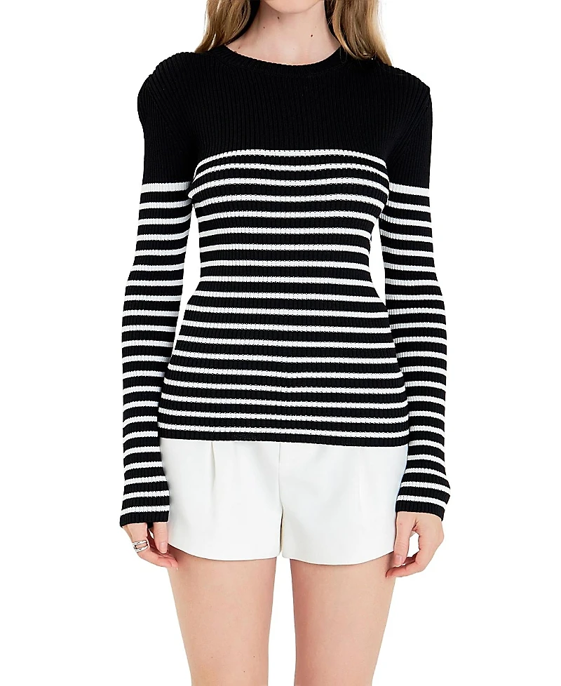 English Factory Women's Stripe Long Sleeve Knit Top