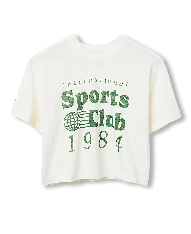Junk Food Clothing Women's International Sports Club 1984 Mock Neck Crop Tee