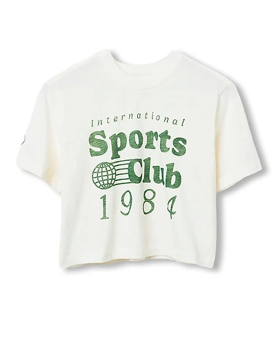 Junk Food Clothing Women's International Sports Club 1984 Mock Neck Crop Tee