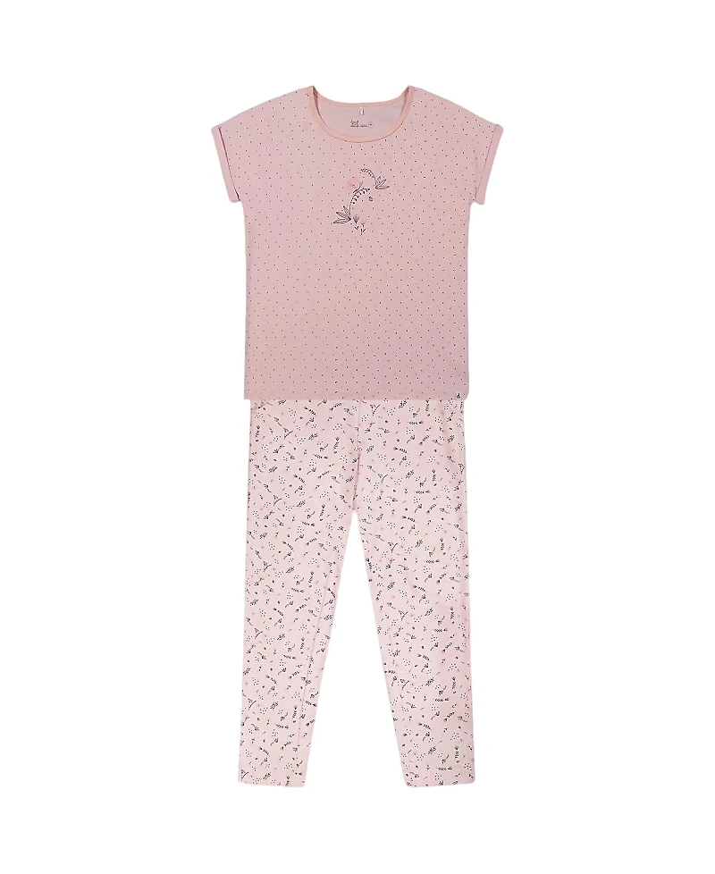 Deux par Deux Printed Organic Cotton Two-Piece Pajama Set
